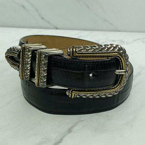Brighton Black Vintage Croc Embossed Leather Belt
